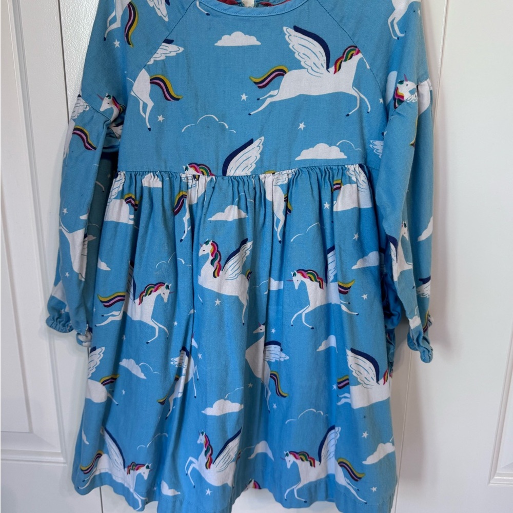 Mini Boden Sky Blue Dress with Unicorn Print